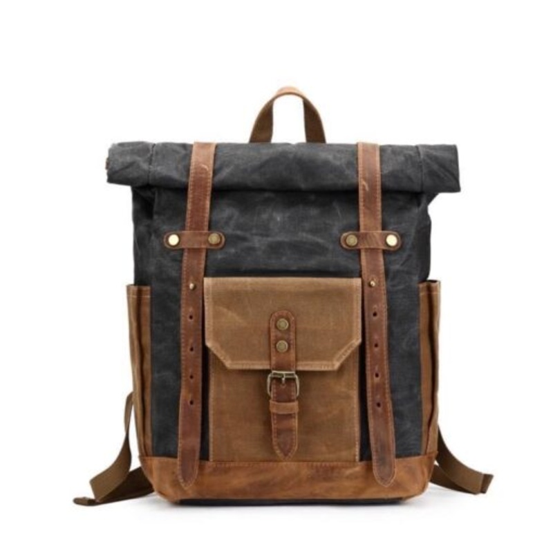 Vivace Waxed Canvas Backpack with Leather Details  Grey