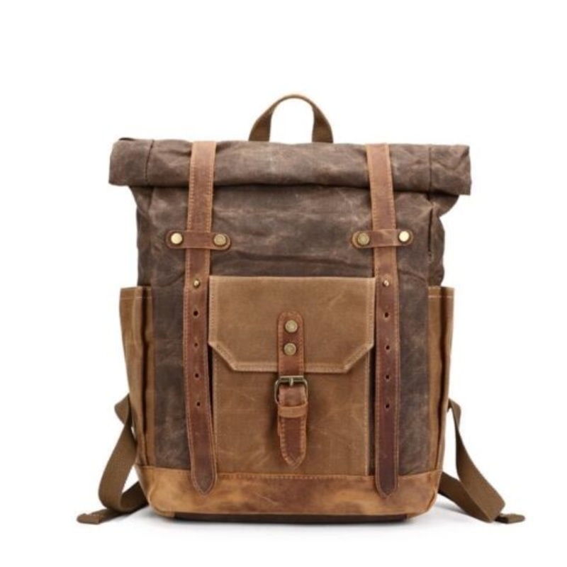 Vivace Waxed Canvas Backpack with Leather Details  Light Brown