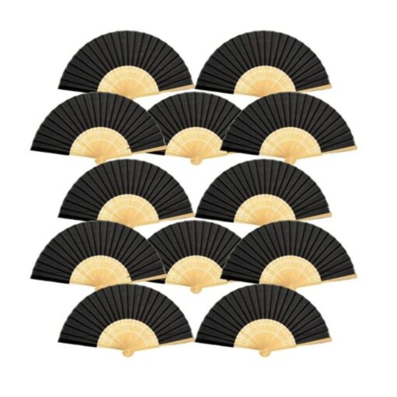 Volamor -12 Pieces Black Bamboo Fan for Events  Black
