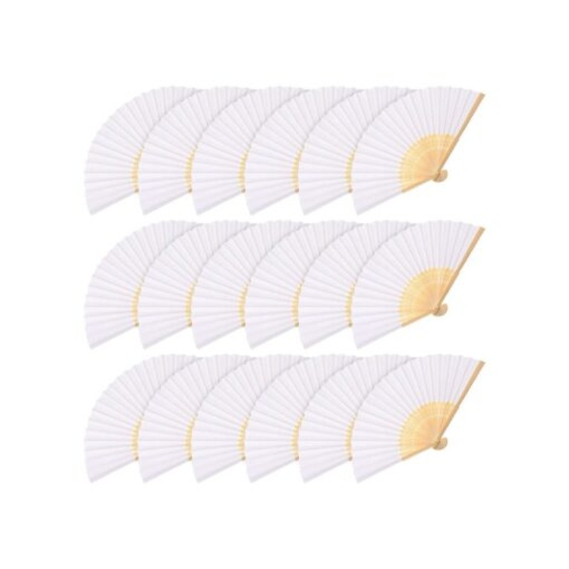 Volamor- 40 Pieces Bamboo Hand Folding Paper Fan 22cm  White
