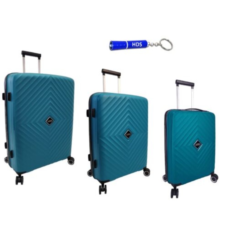 Voss 3 Piece Lockable Hard Shell Luggage Set with HDS Branded Keyring  Blue