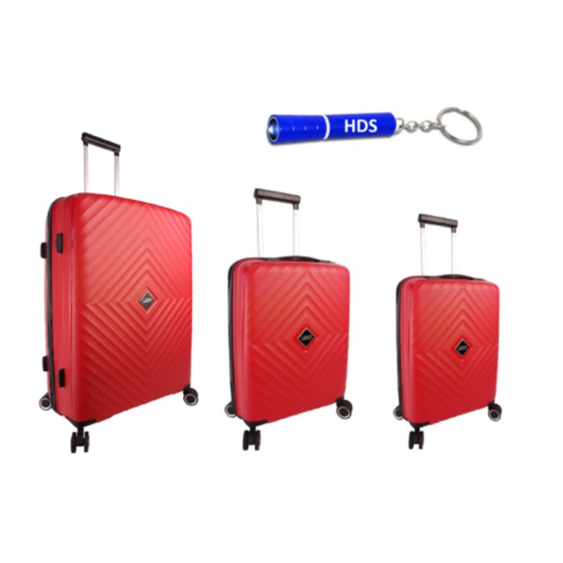 Voss 3 Piece Lockable Hard Shell Luggage Set with HDS Branded Keyring  Red
