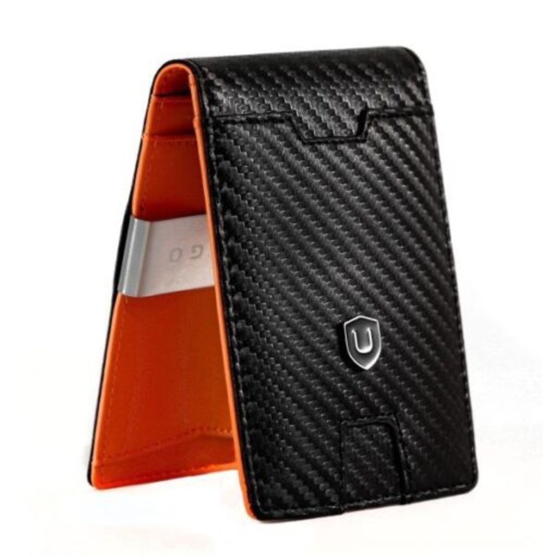 UVONGO Mens Minimalist Wallet RFID Blocking /Money Clip/Credit Card Holder  Orange Carbon