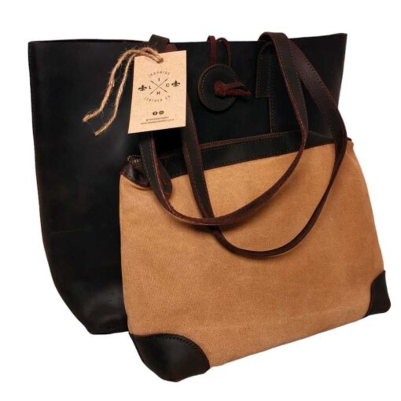Vestal Ladies Genuine Full Grain Leather Tote Bag & Canvas Satchel Combo