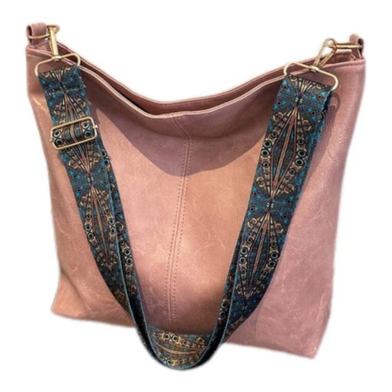 Vintage Fashion PU Pink Leather Shoulder Bag Adjustable Pattern Strap