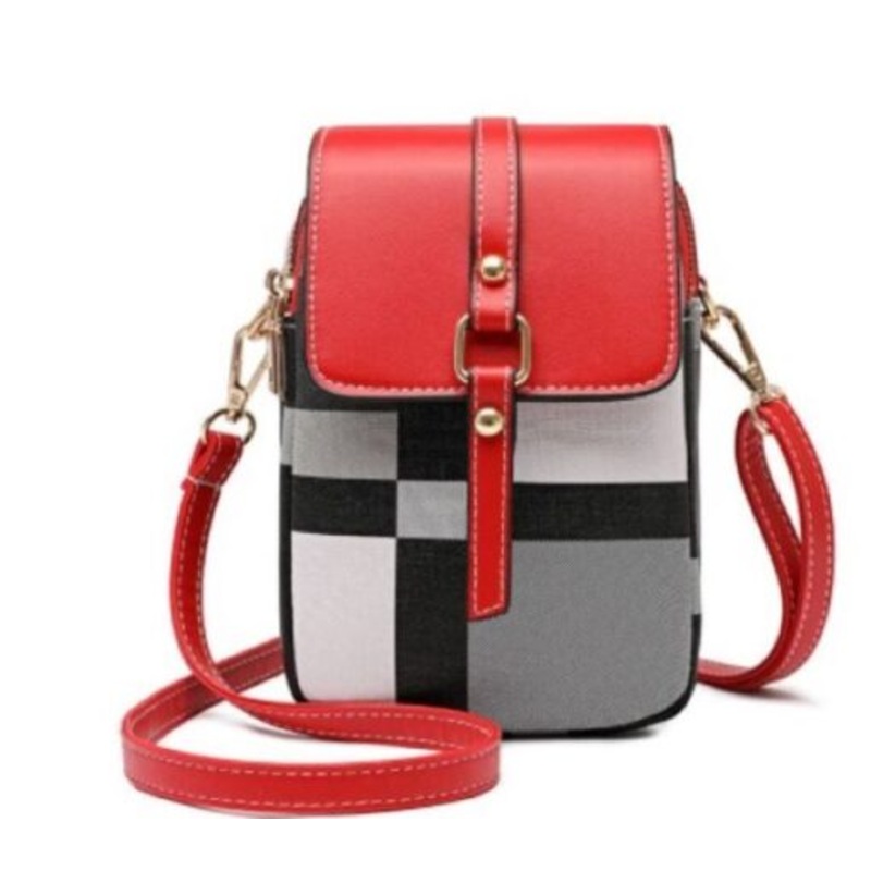 Vintage Lattice Stitching Womens PU Leather Crossbody Bag  Red