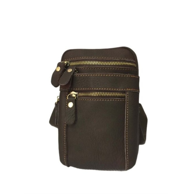 Vivace  100% Leather Sling Or Waist Bag  Coffee