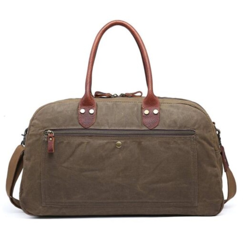 Vivace  Canvas and Genuine Leather Overnight Bag  Dark Coffee