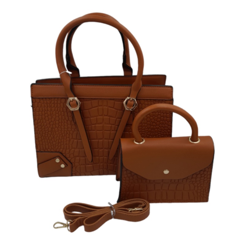 2-Piece Bags for Women Ladies Handbags with Shoulder Strap Satchel Bag  Brown