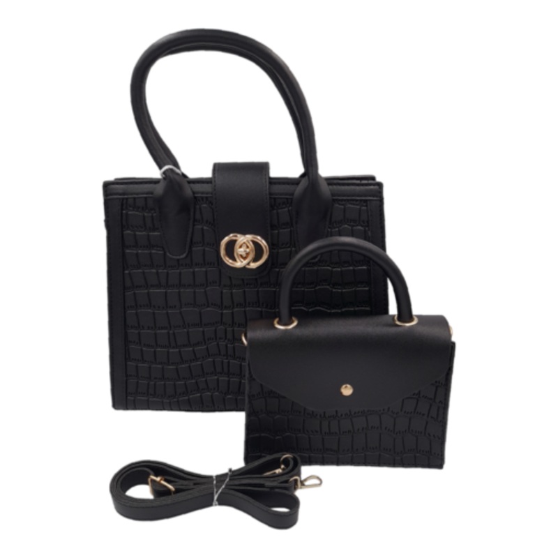 2-Piece Classy Bags for Women Ladies Handbags Shoulder Bag with Strap  Black