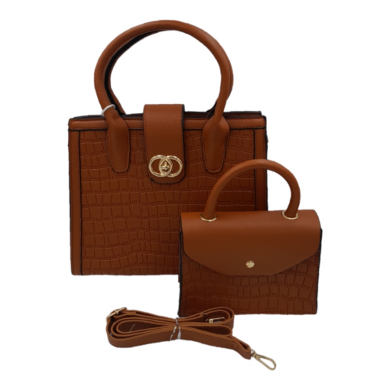 2-Piece Classy Bags for Women Ladies Handbags Shoulder Bag with Strap  Brown