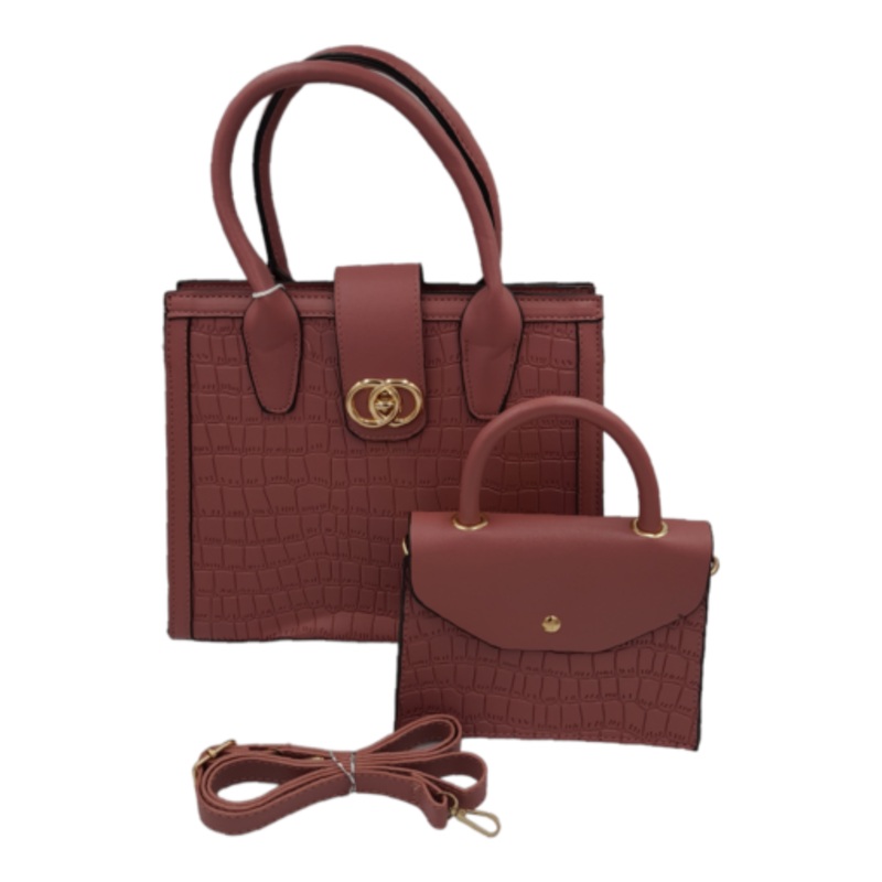 2-Piece Classy Bags for Women Ladies Handbags Shoulder Bag with Strap  Pink