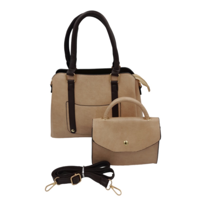 2-Piece Satchel Bag Ladies Handbags For Women With Shoulder Strap Bags  Beige
