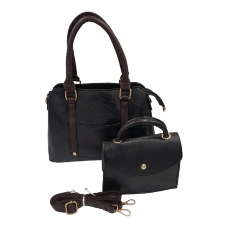 2-Piece Satchel Bag Ladies Handbags For Women With Shoulder Strap Bags  Black