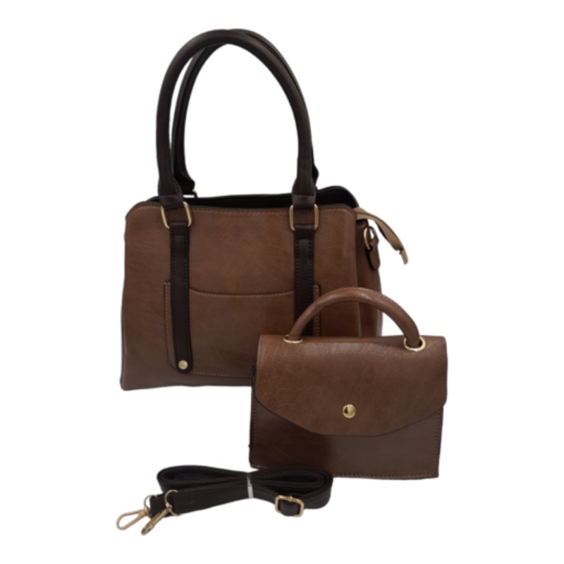 2-Piece Satchel Bag Ladies Handbags For Women With Shoulder Strap Bags  Khakhi