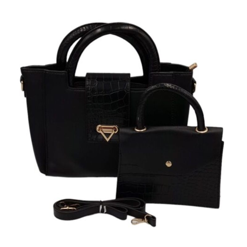 2-Piece Tote Bag Ladies Handbags For Women Shoulder Bags With Strap Handbag  Black