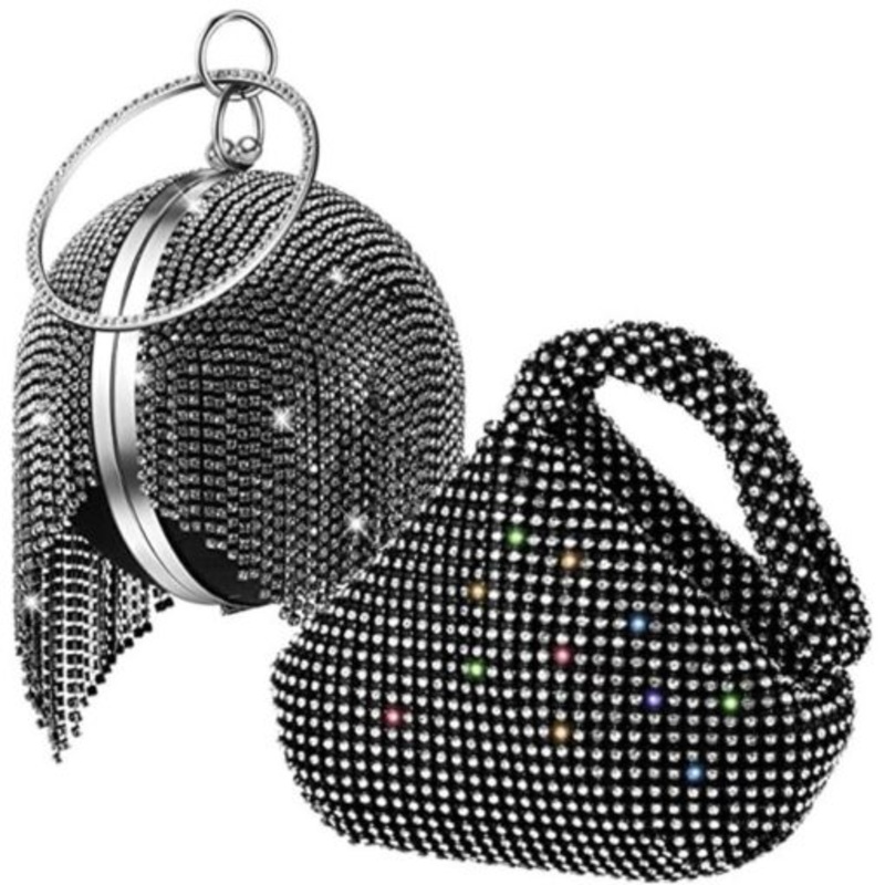 2-Piece Womens Triangle Clutch Evening Round Ball Crystal Purse Bag