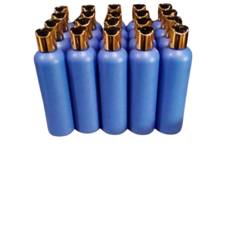 20 x 250ml Blue HDPE Bottles with Gold and Black Press Caps