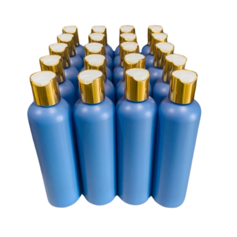 20 x 250ml Blue Luxurious HDPE Round Shoulder Bottles with Gold Caps