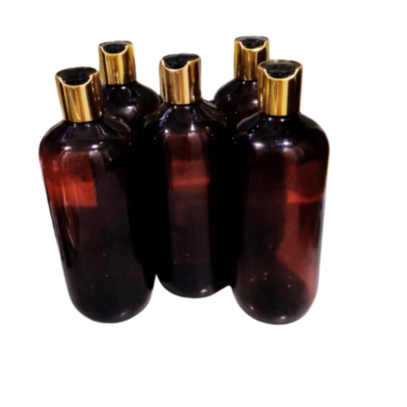 20 x 500ml Amber Luxurious PET Squat Bottles with a Gold + Black Flip Caps