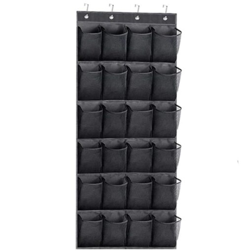 24 Pockets Hanging Shoe Storage Organizer with Hooks  Black