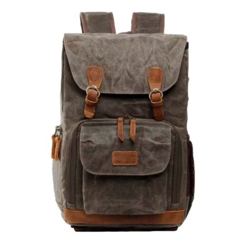 24L Hard Canvas Vintage Styled Waterproof Travel Camera Backpack  Camoflage