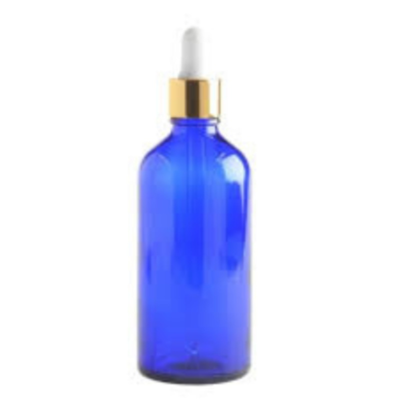 25 x 100ml Blue Serum Glass Bottles with Gold + White Dropper