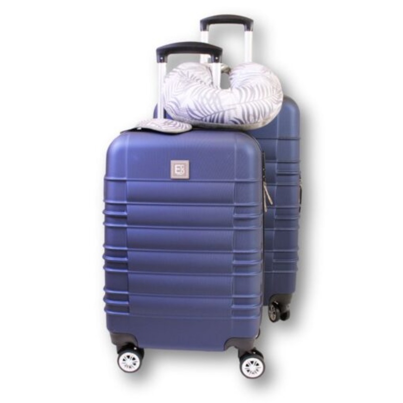 2Piece Luggage Set Carry On & Check in Suitcases with TSA Lock & Neck PIllow  Blue White  55 cm
