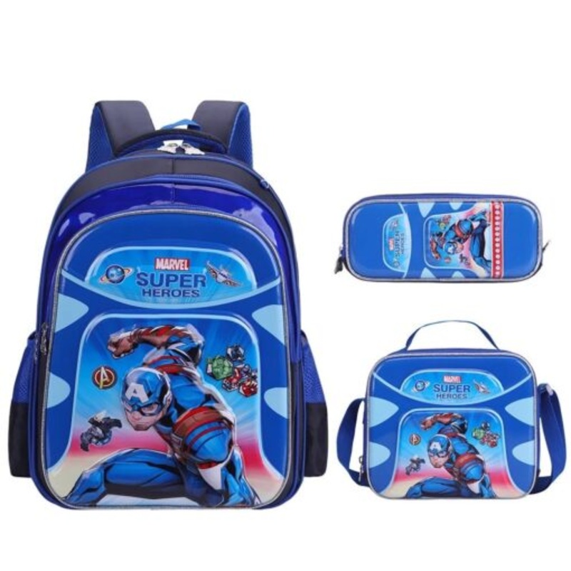 3 in 1 School Bag Pencil Case Lunch Bag  Backpack Set  Captain America
