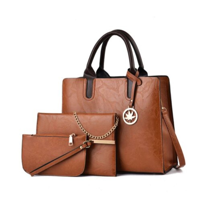 3 Pcs Women Handbags Sets Large Capacity Handbag Chain Shoulder Bag Purses  Earthy yellow
