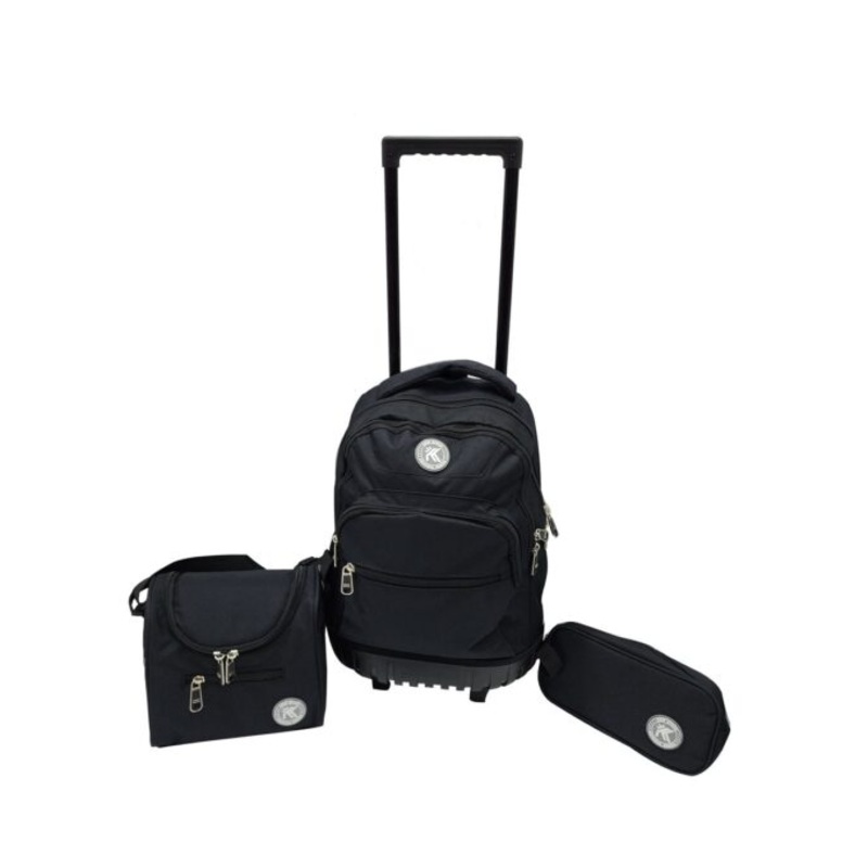 3 Piece 2 Wheel Backpack With Telescopic Handle and Hard Base For School  Black