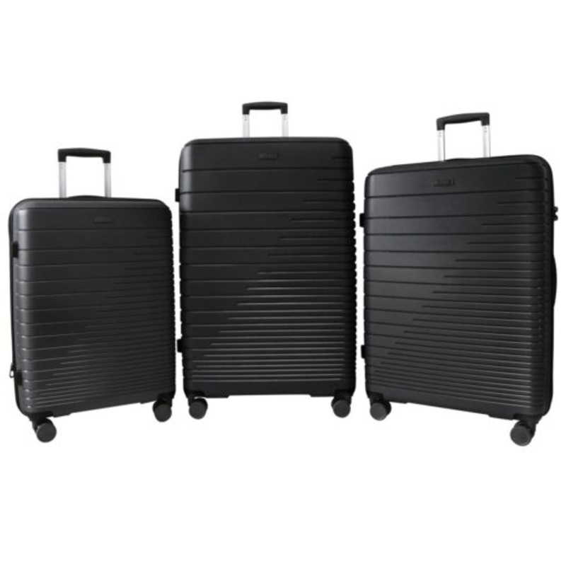 3 Piece 4 Wheel Trolley Luggage Set  Black