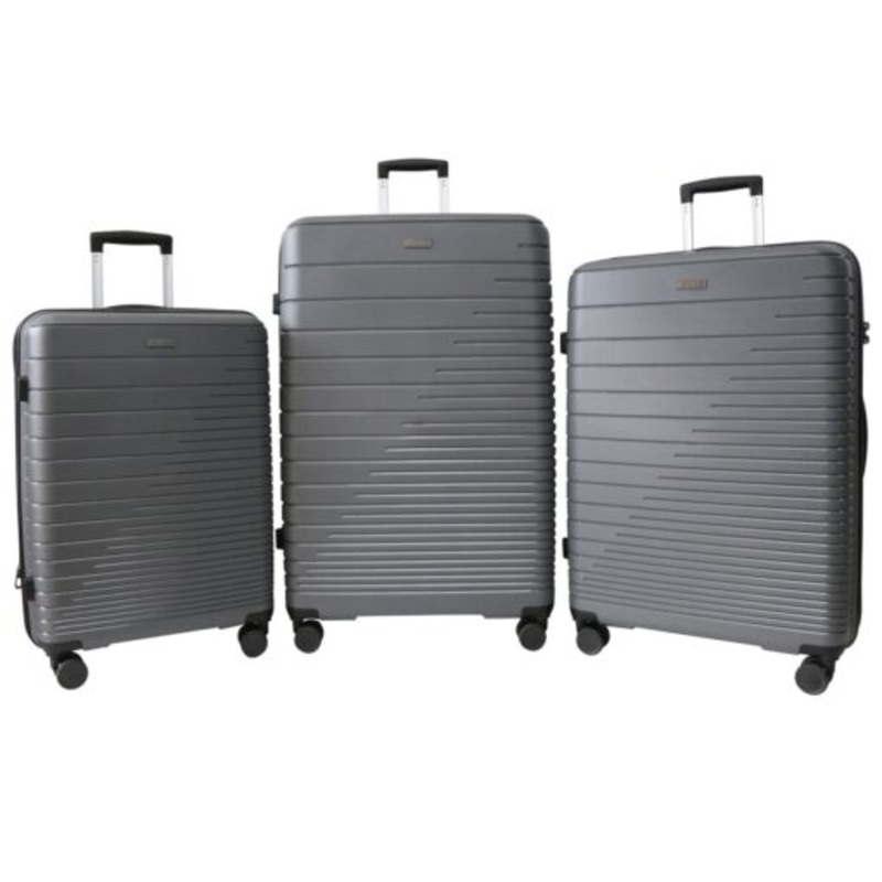 3 Piece 4 Wheel Trolley Luggage Set  Grey