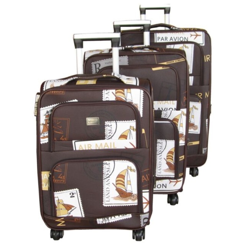 3 Piece Graphic Art PU Leather Travel Luggage Bag Set