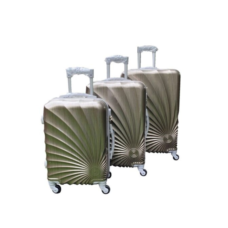3 Piece Hard Outer Shell Lightweight Spiral Metallic Luggage Bag Set  Brown