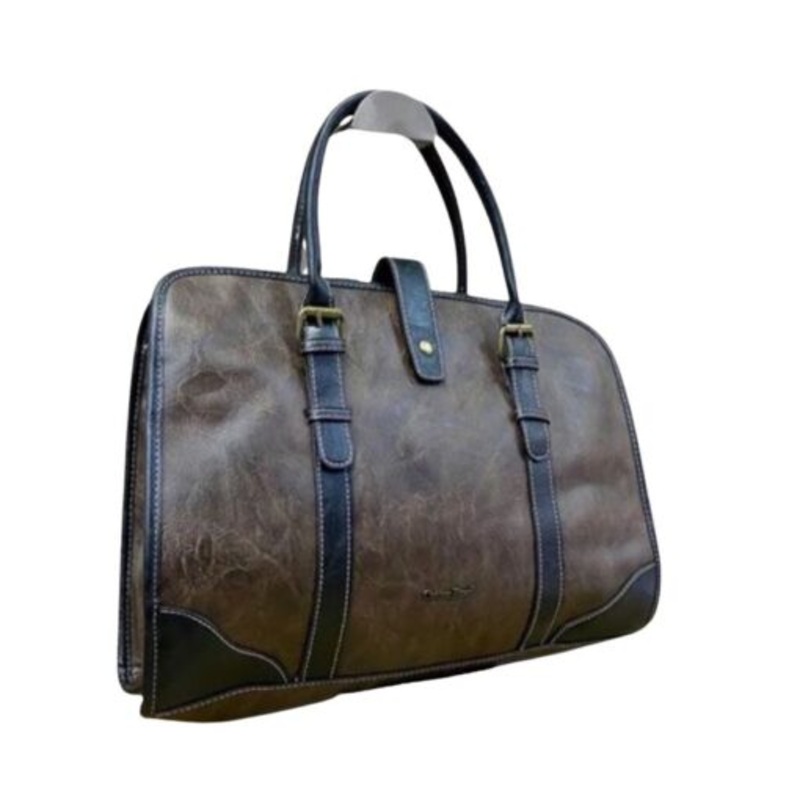 15 Double Buckle PU Leather Stylish Laptop Bag N116  Dark Brown
