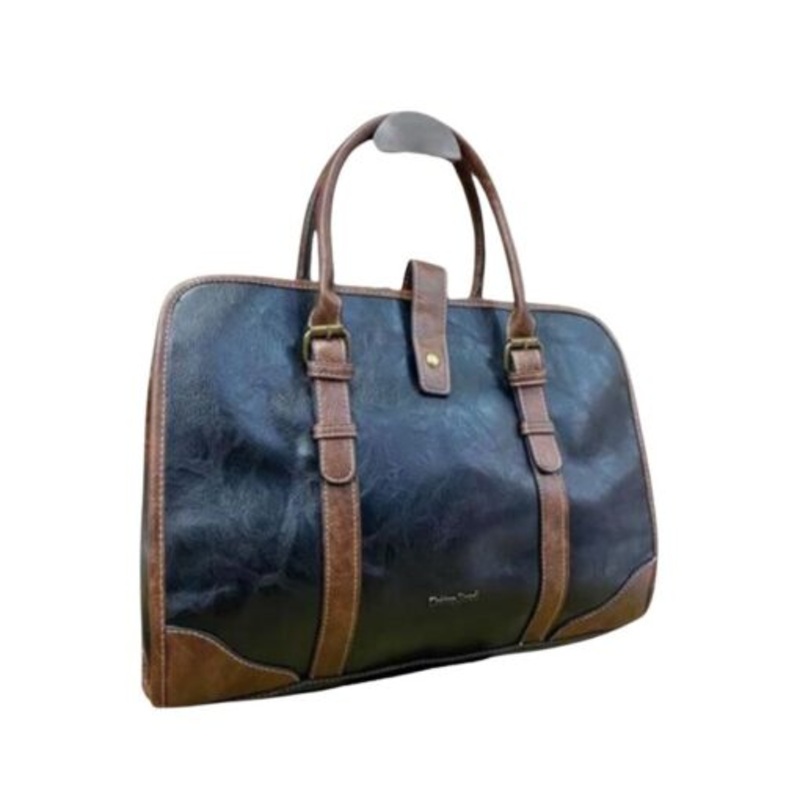 15 Double Buckle PU Leather Stylish Laptop Bag N116  Light Brown