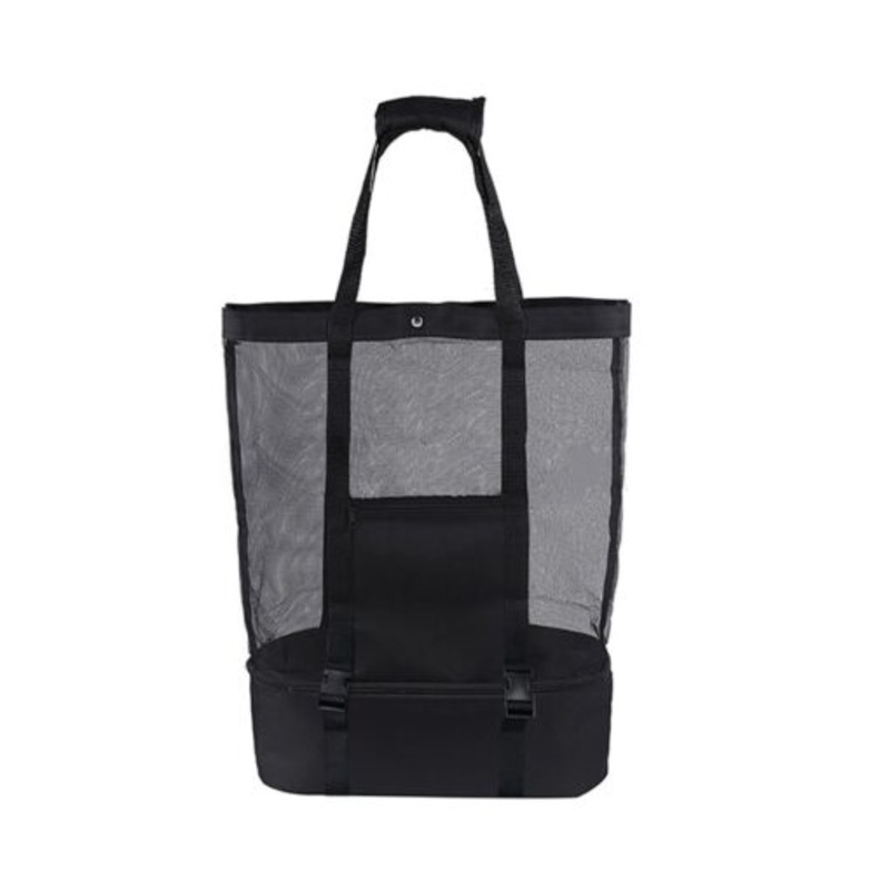 2 in 1 Detachable Mesh Tote Bag Beach Cooler Bag Picnic Bag  Black