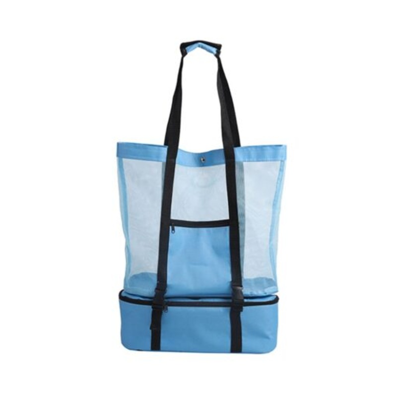 2 in 1 Detachable Mesh Tote Bag Beach Cooler Bag Picnic Bag  Blue
