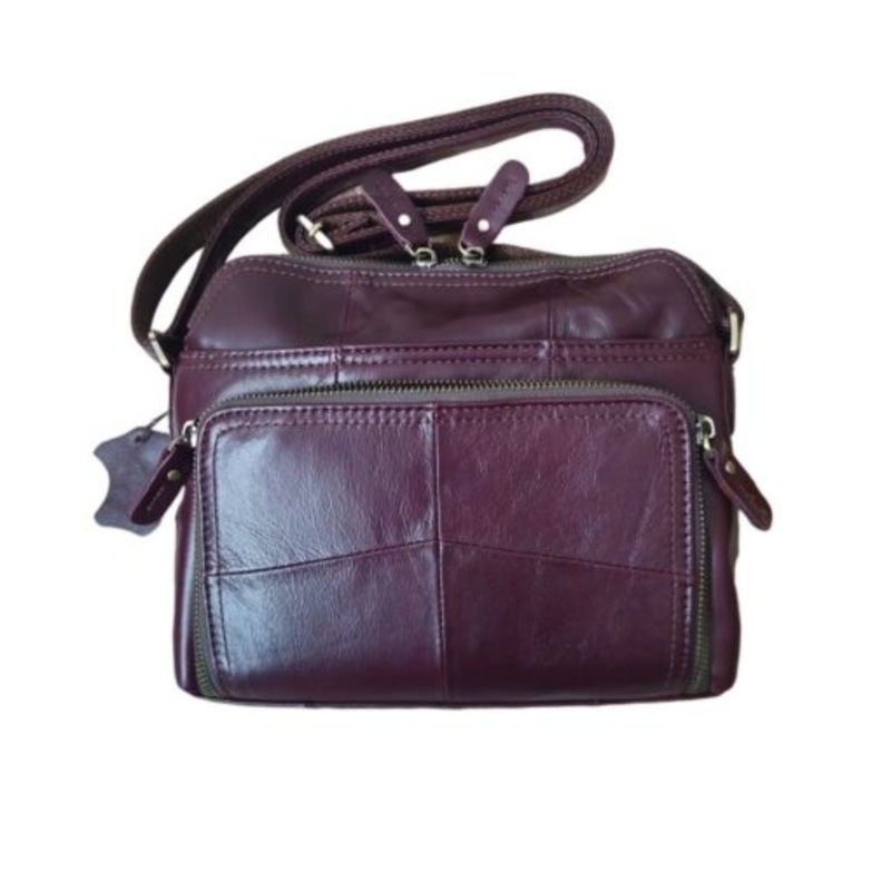 2 in 1 Genuine Leather Handbag Purse  Brown Purple