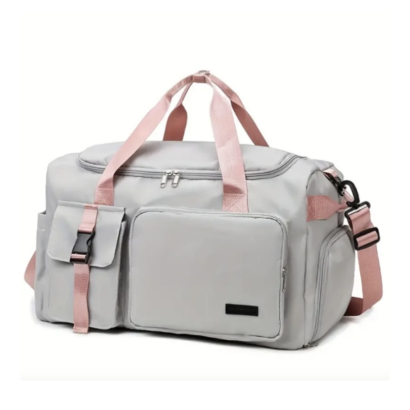 2-in-1 Large Capacity Backpack & Duffel Bag with Shoulder Strap  Grey & Pink