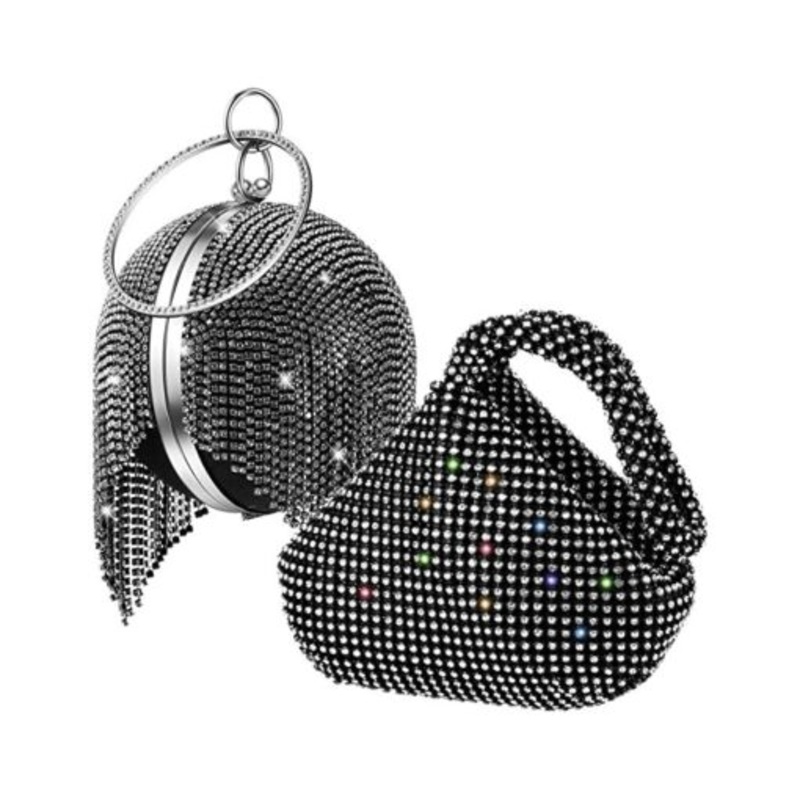 2 Pieces Womens Triangle Clutch Bling Glitter Evening Bag Round Ball