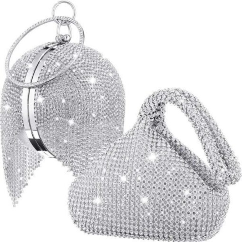 2 Pieces Womens Triangle Clutch Bling Round Ball Crystal Evening Bag