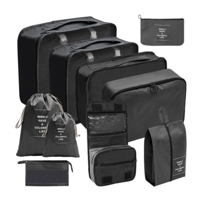 10-Piece Set Packing Cubes Luggage Packing Organizers for Travel  Black