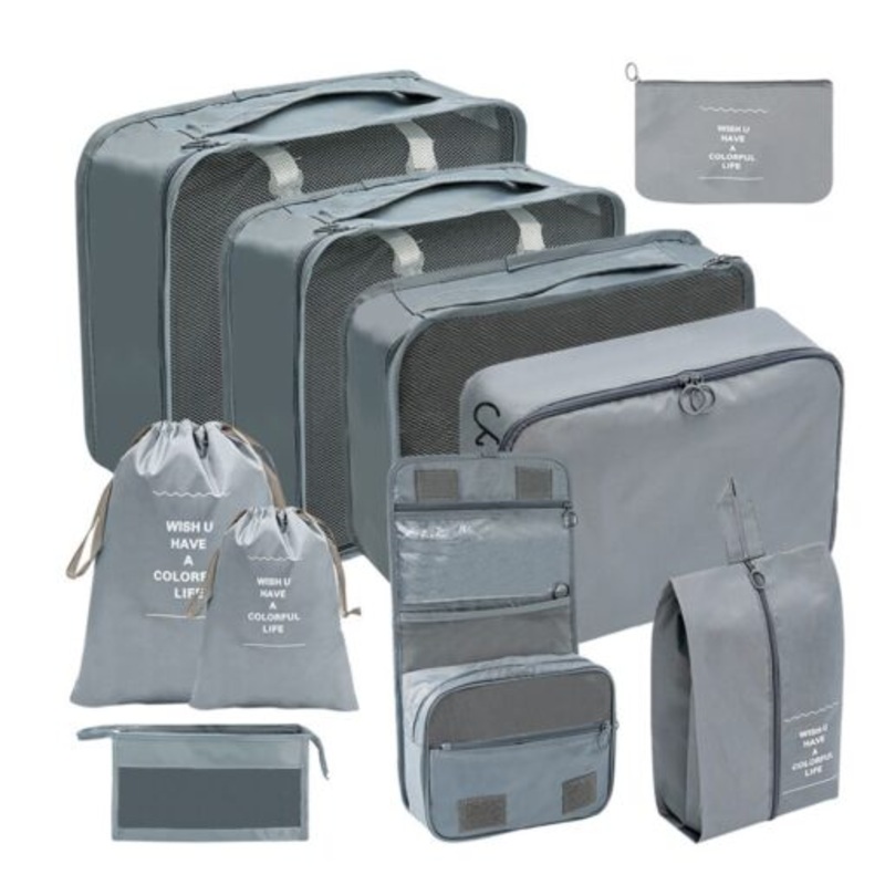 10-Piece Set Packing Cubes Luggage Packing Organizers for Travel  Grey