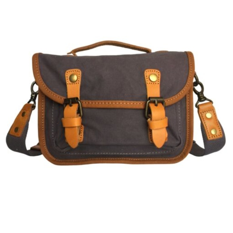 100% Leather and Canvas Crossbody Bag  Grey
