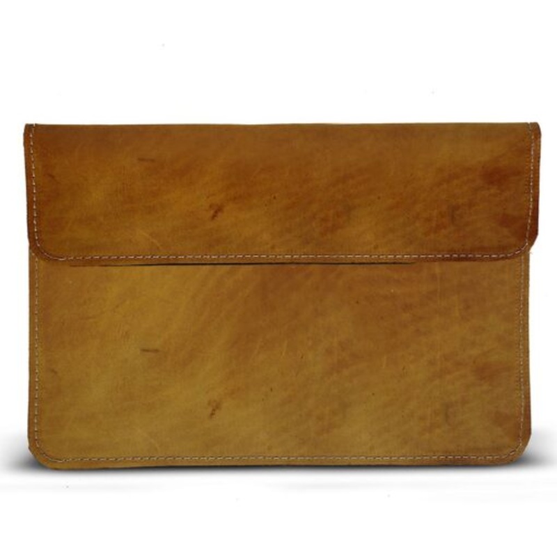 11 Inch Genuine Leather Laptop Sleeve  Square flap  Pecan