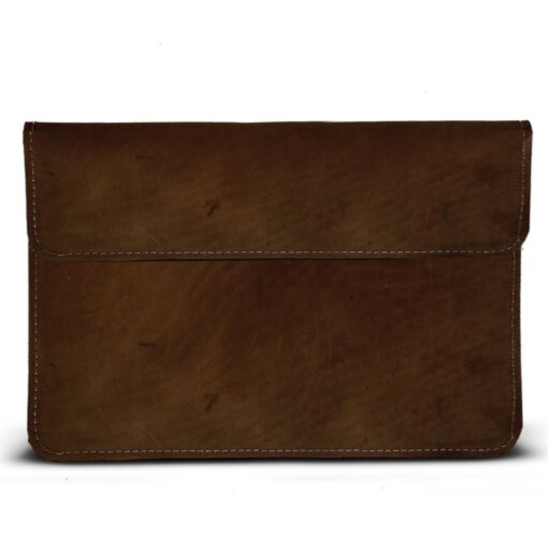 11 Inch Genuine Leather Laptop Sleeve  Square flap  Saddle