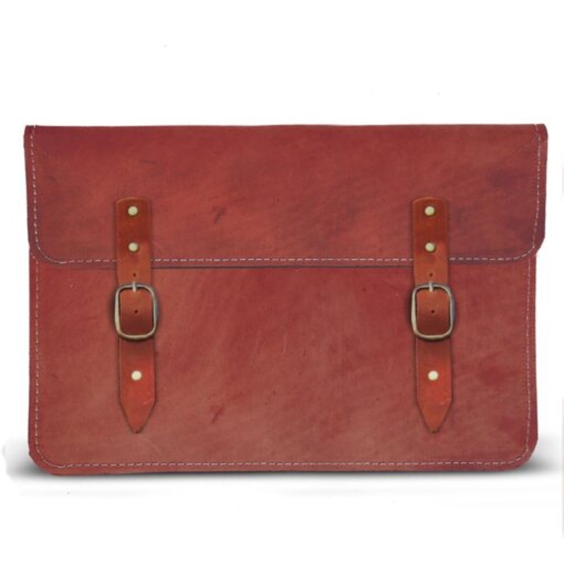 11 Inch Genuine Leather Laptop Sleeve With straps  Cherry