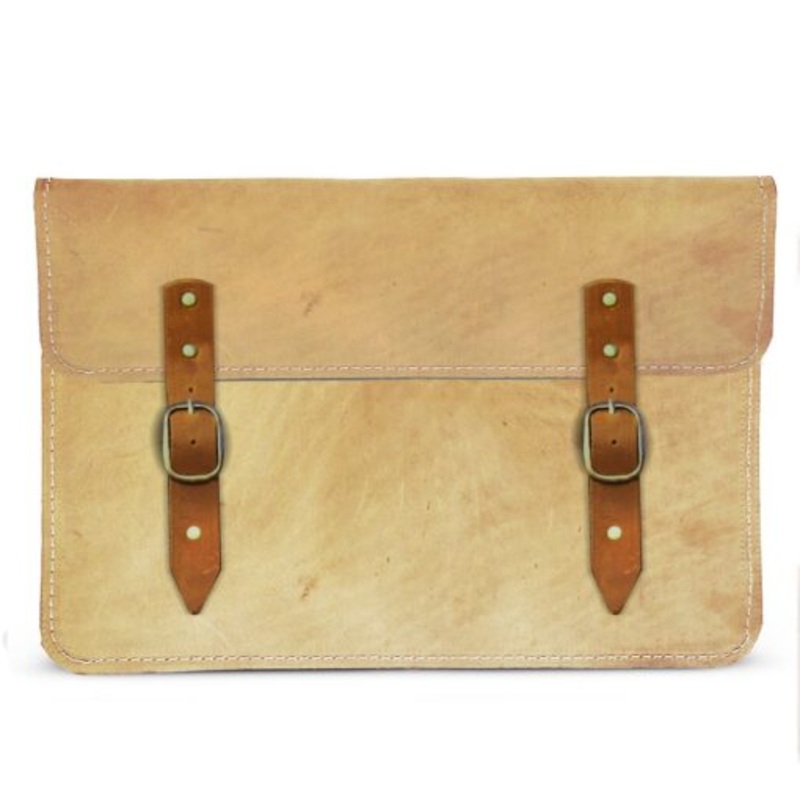 11 Inch Genuine Leather Laptop Sleeve With straps  hazelnut & Pecan